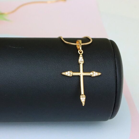 "Rose Gold Cross Pendant with Crystal Accents and Sleek Design, XPPT1863 - Picture 7 of 13